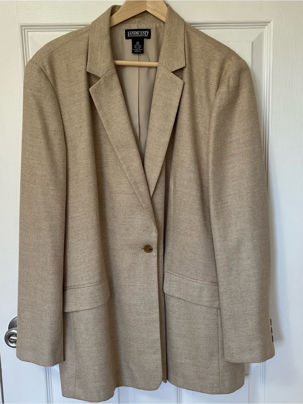 Lands’ End Beige Blazer Wool Silk Linen One-Button Quiet Luxury Womens 20 Tall